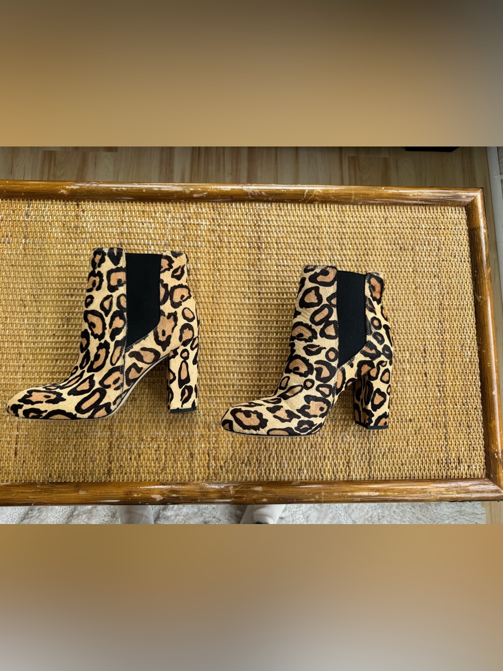 Sam Edelman Leopard Print Chelsea Block Heel Ankle Boots - Tan/Black